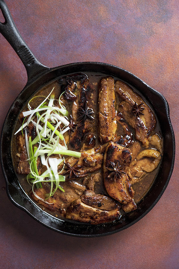 Slow Cooked Chineese Pork Belly Slices With Honey, Soy Sauce, Five Spice And Star Anise Sauce Photograph by Magdalena Hendey