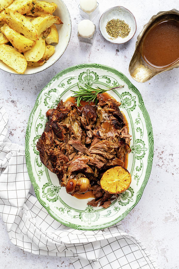 Potato Photograph - Slow-cooked Leg Of Lamb by Lucy Parissi