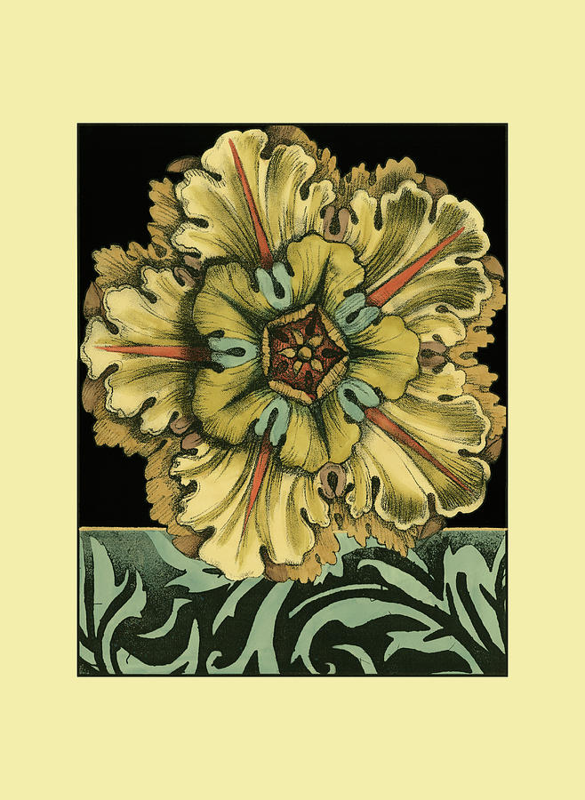 Flowers Still Life Painting - Sm Panelled Rosette On Black I (p) by Jennifer Goldberger