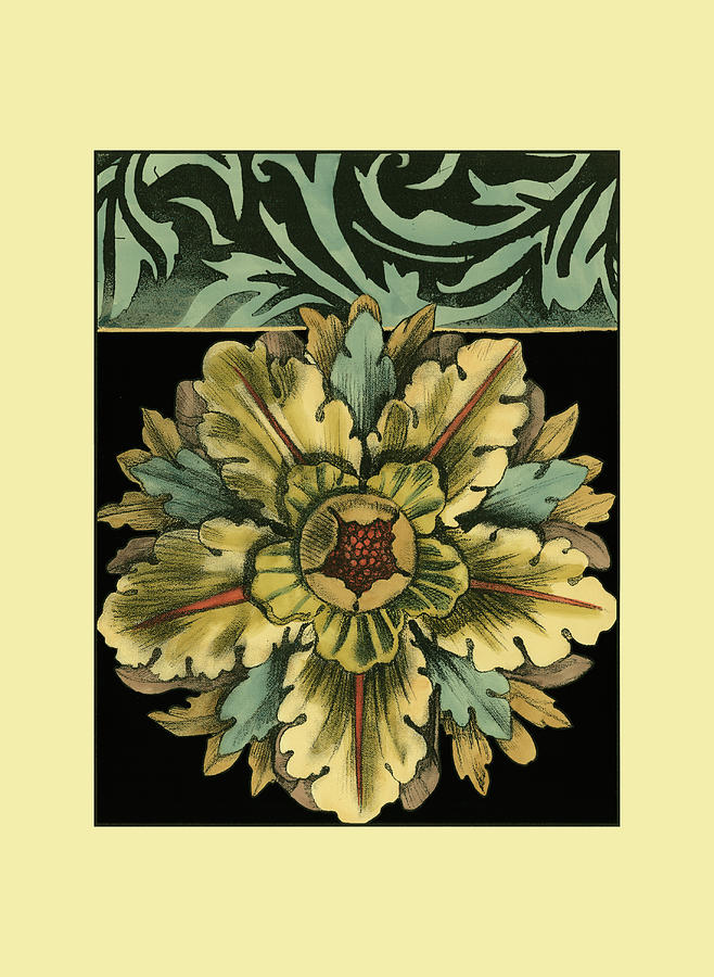 Flowers Still Life Painting - Sm Panelled Rosette On Black II (p) by Jennifer Goldberger