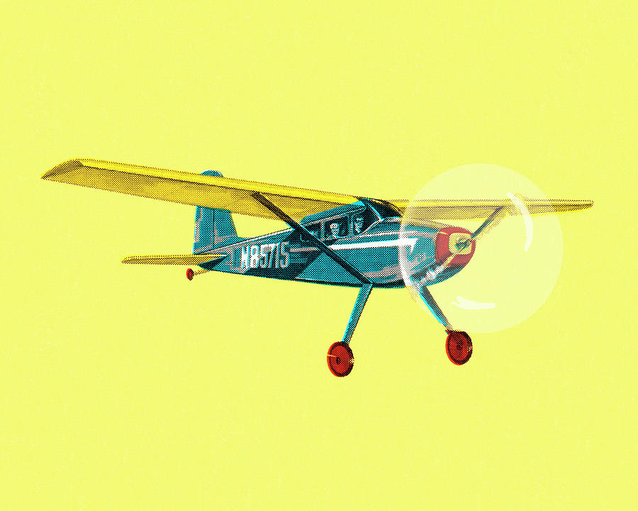 Transportation Drawing - Small Airplane on a Yellow Background by CSA Images