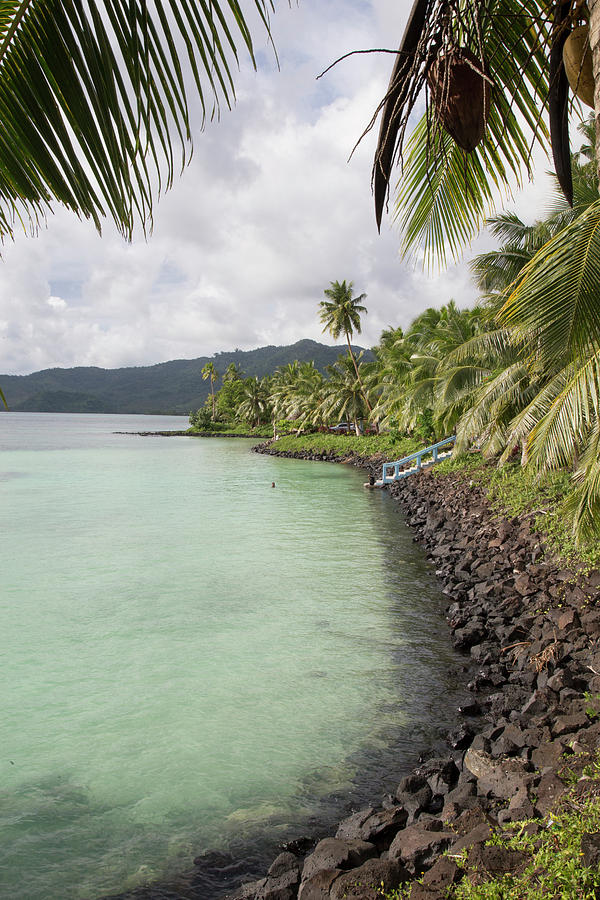 Paradise Photograph - Small Artificial Blue Water Bay With Palm Trees, Samoa by Cavan Images