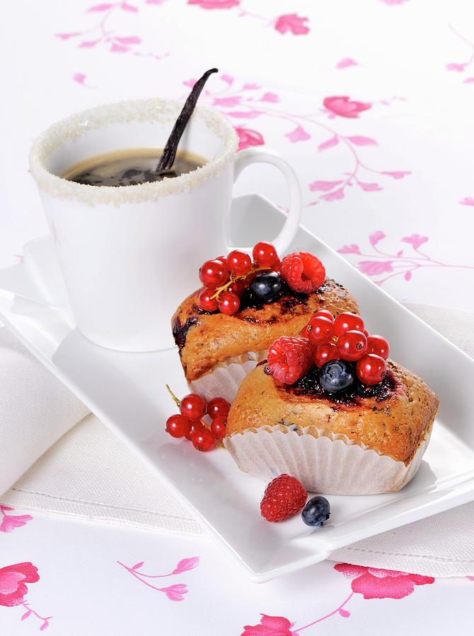 Small Berry Cakes And Coffee Photograph by Franco Pizzochero