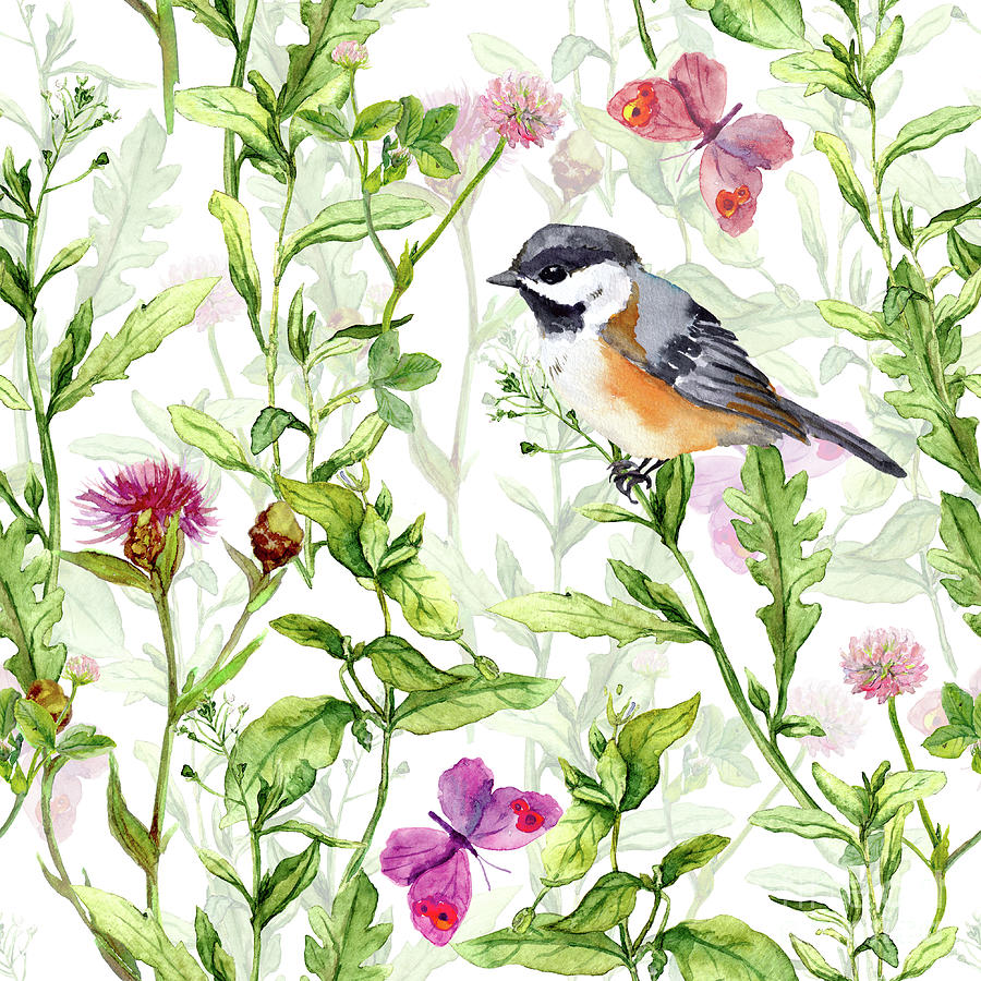 Small Bird In Spring Meadow Flowers Digital Art by Zzorik Small Bird In Spring Meadow Flowers Digital Art by Zzorik