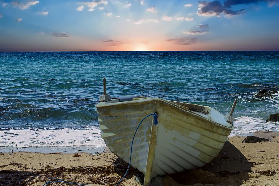 Small Boat Moored On A Beach On The Aegean Sea Photograph By Noel Bennett