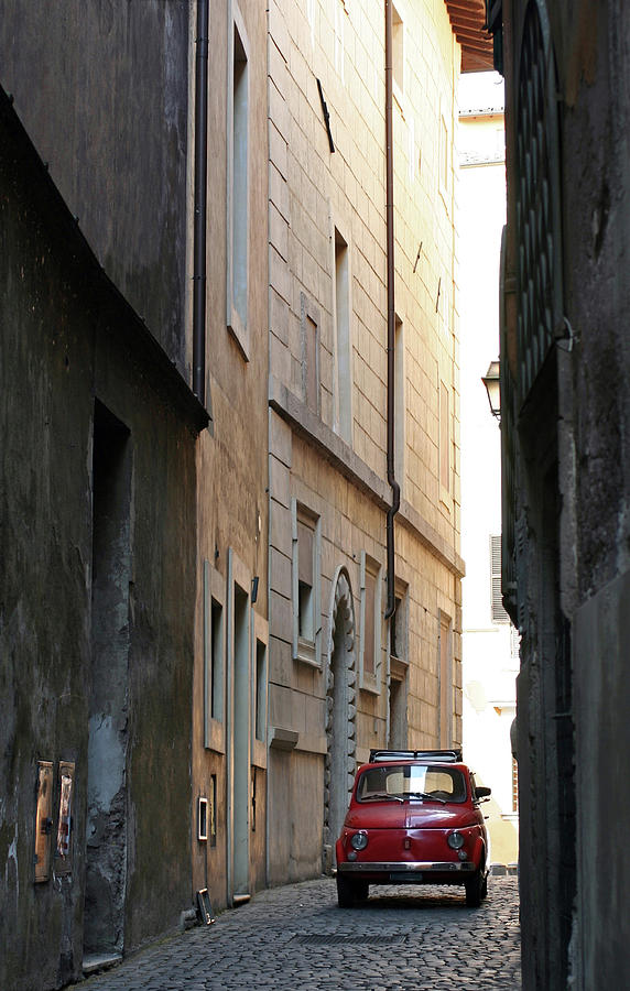 Small Car In A Narrow Alley, Rome Italy Photograph by Romaoslo