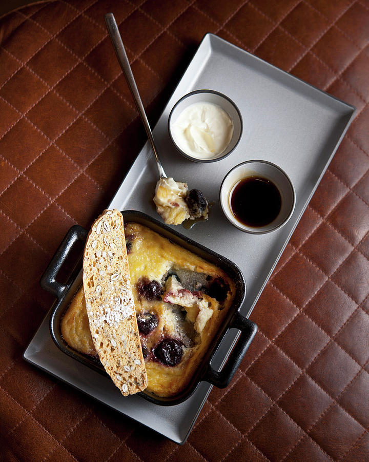 Small Cherry Clafoutis Served With Coffee Photograph by Great Stock!