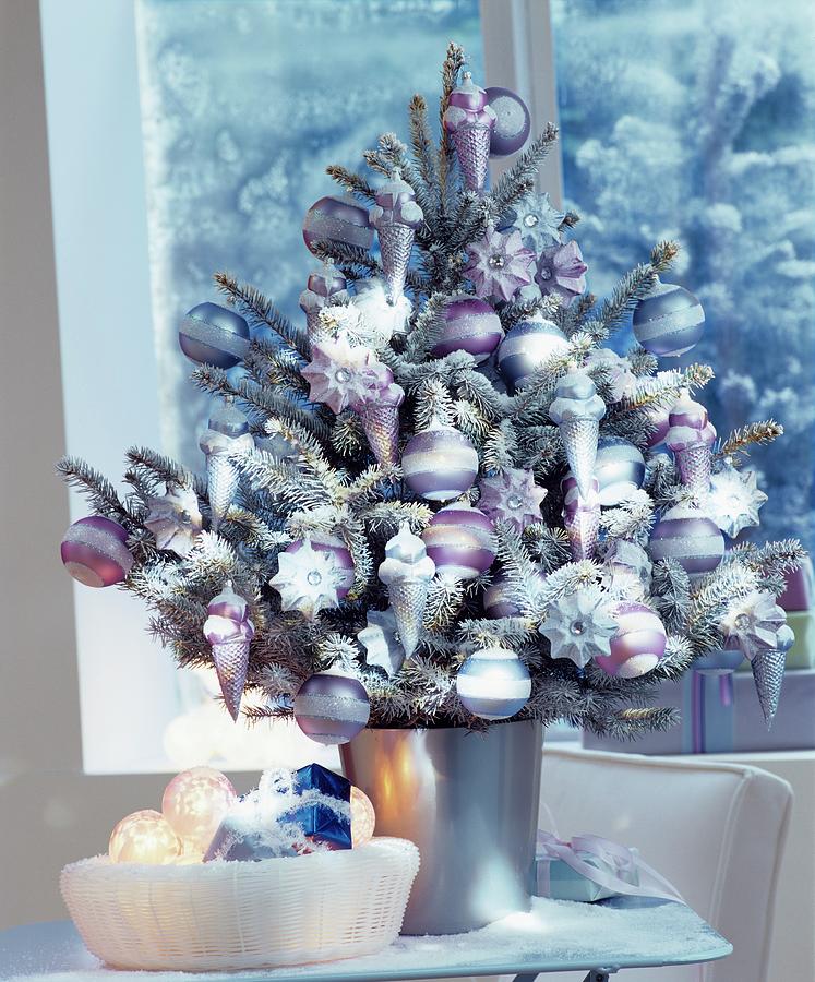 Small Christmas Tree Lavishly Decorated With Baubles & Artificial Snow Photograph by Matteo Manduzio