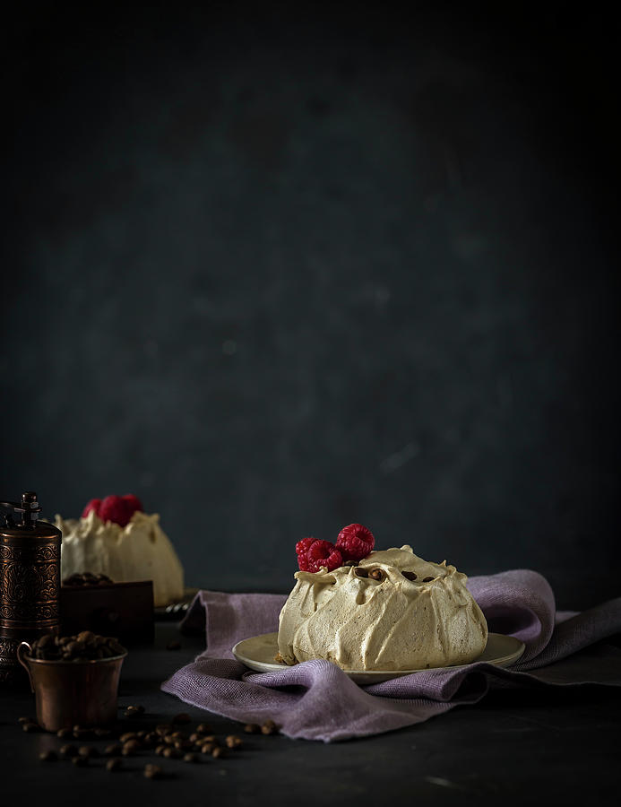 Small Cream Pies With Raspberries Photograph by Anna Lukasiewicz