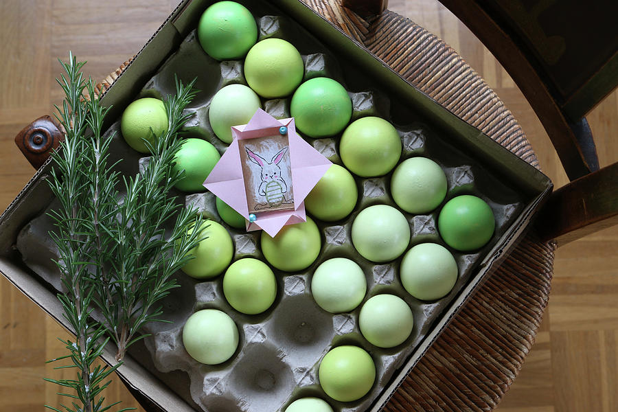 Small Easter Gift On Green Easter Eggs In Egg Carton Photograph by Regina Hippel