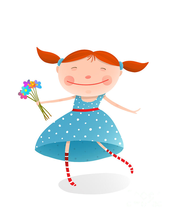 Small Digital Art - Small Girl With Bouquet Of Flowers by Popmarleo