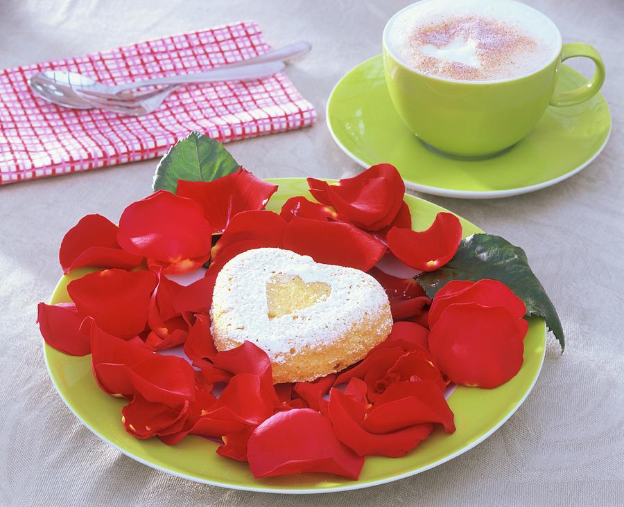 Small Heart-shaped Cake On Rose Petals Photograph by Strauss, Friedrich