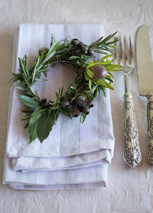 Small Herb Wreath Decorating Napkin Photograph by Great Stock!
