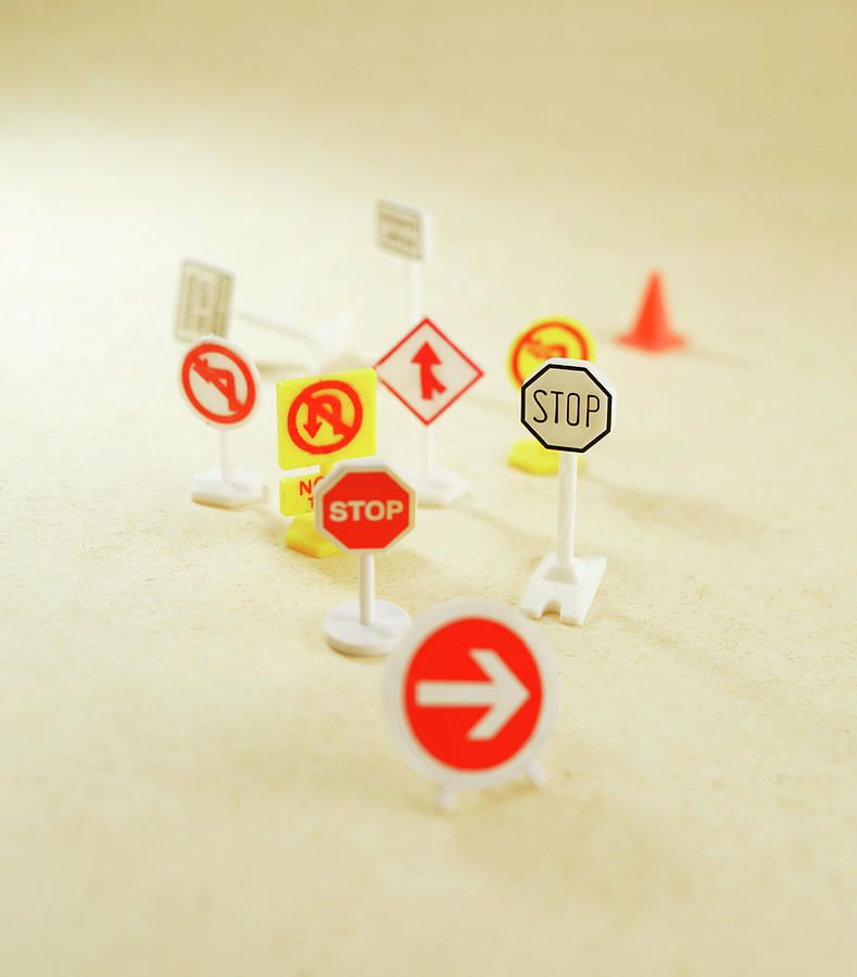 Transportation Drawing - Small Plastic Road Signs by CSA Images