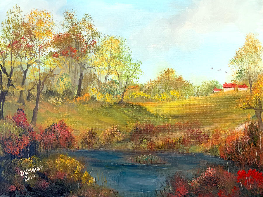 Small Pond in Autumn Colors Painting by Dorothy Maier