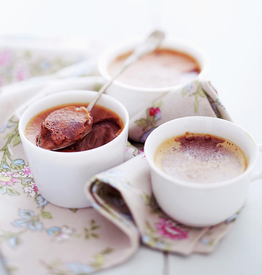 Small Pots Of Chocolate Cream Dessert Photograph by Roche