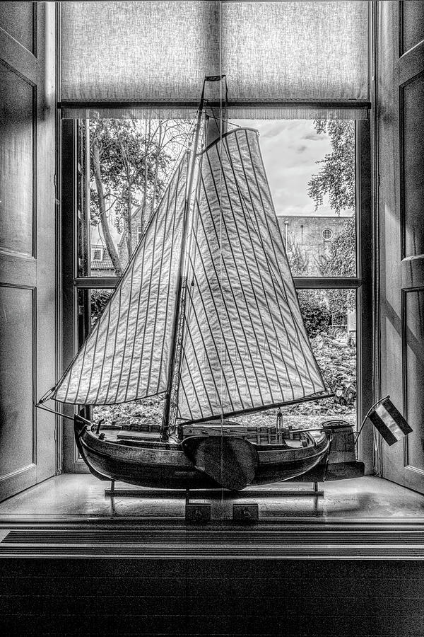 Small Sailing Boat in Black and White Photograph by Debra and Dave Vanderlaan