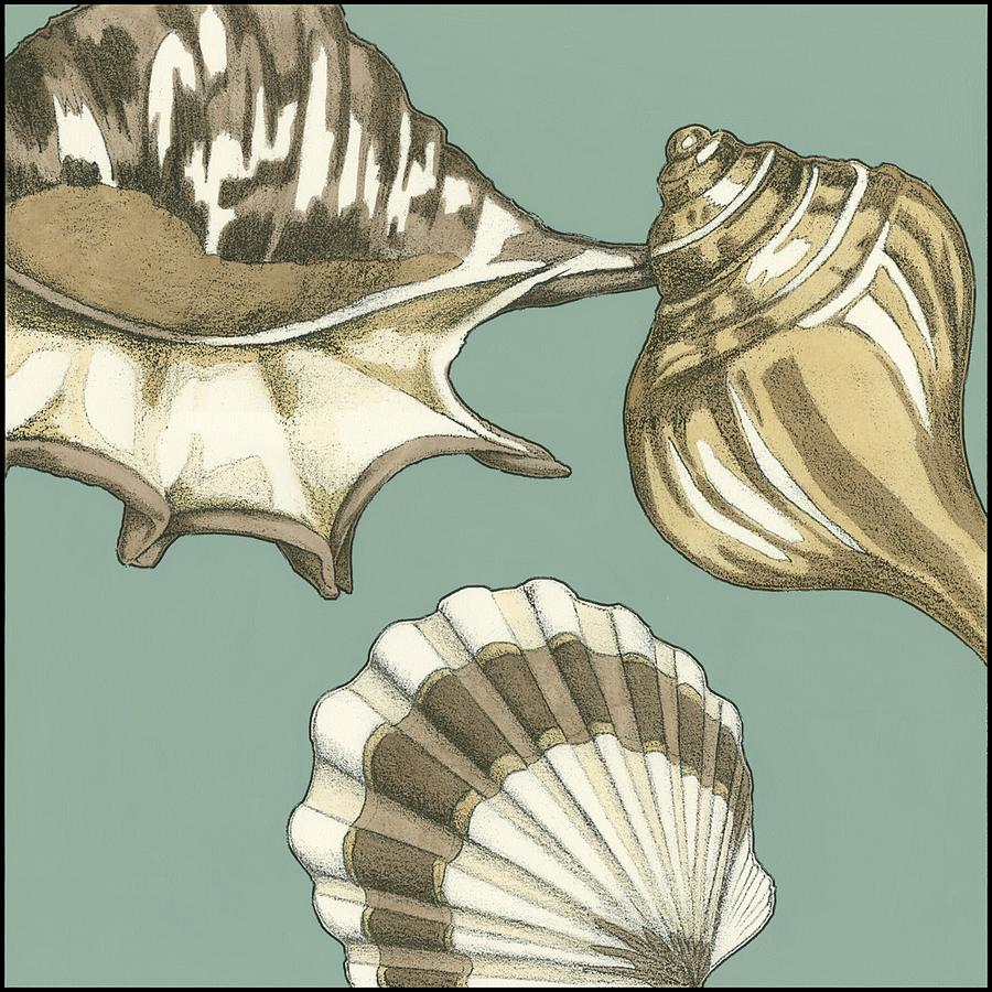 Shell Painting - Small Shell Trio On Blue IIi (p) by Megan Meagher