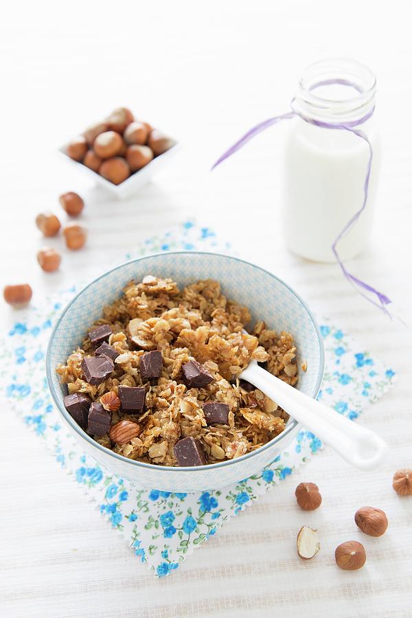 Small Spelt Flake, Hazelnut And Chocolate Chip Crunchy Granola Photograph by Tombini