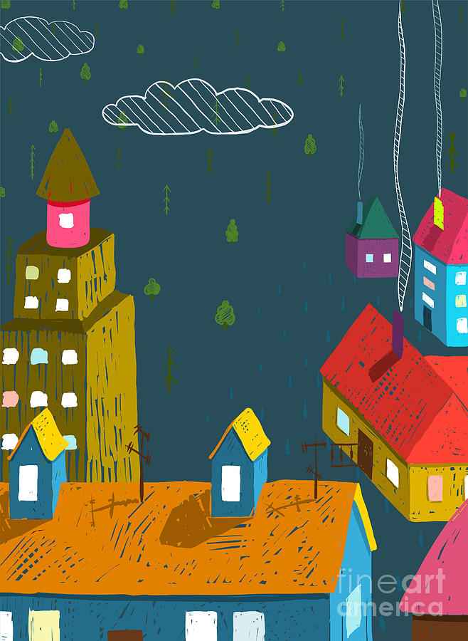 Small Digital Art - Small Town With Houses Roofs Forest by Popmarleo Small Digital Art - Small Town With Houses Roofs Forest by Popmarleo