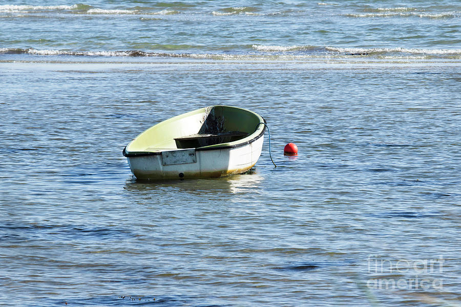 Small white and green rowing boat on the Sea by Bridget Mejer