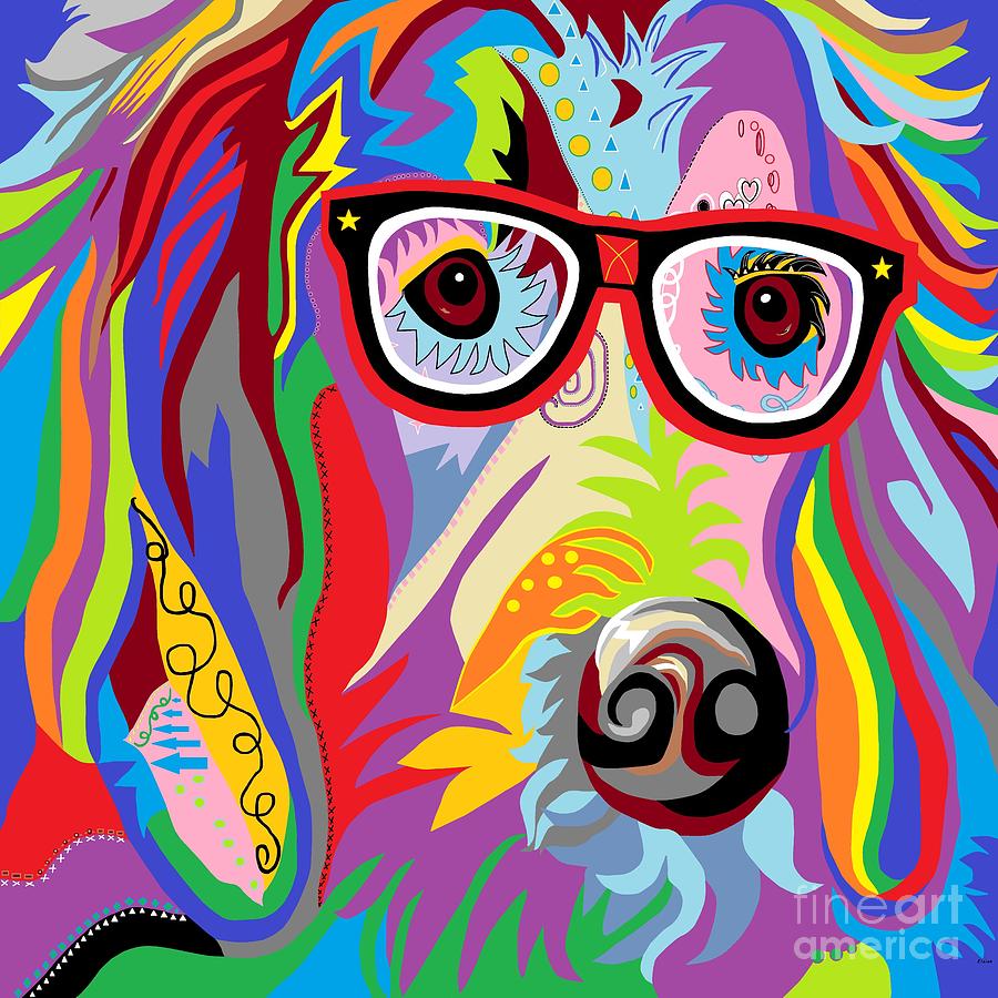Smart Retriever Hipster with Glasses Painting by Eloise Schneider Mote