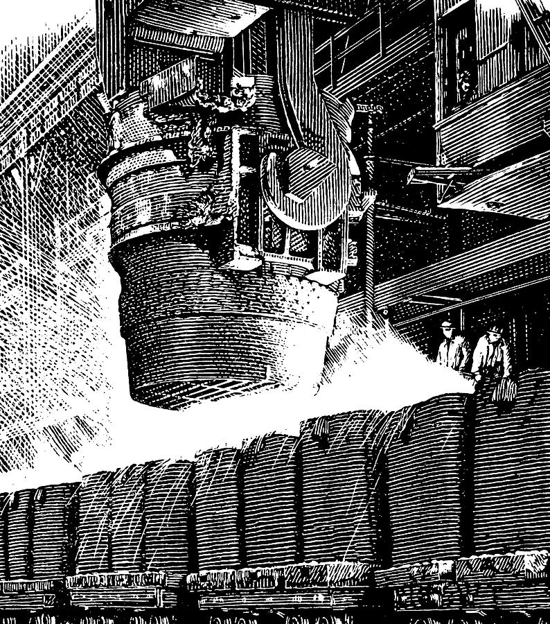 Black And White Drawing - Smelting Factory by CSA Images