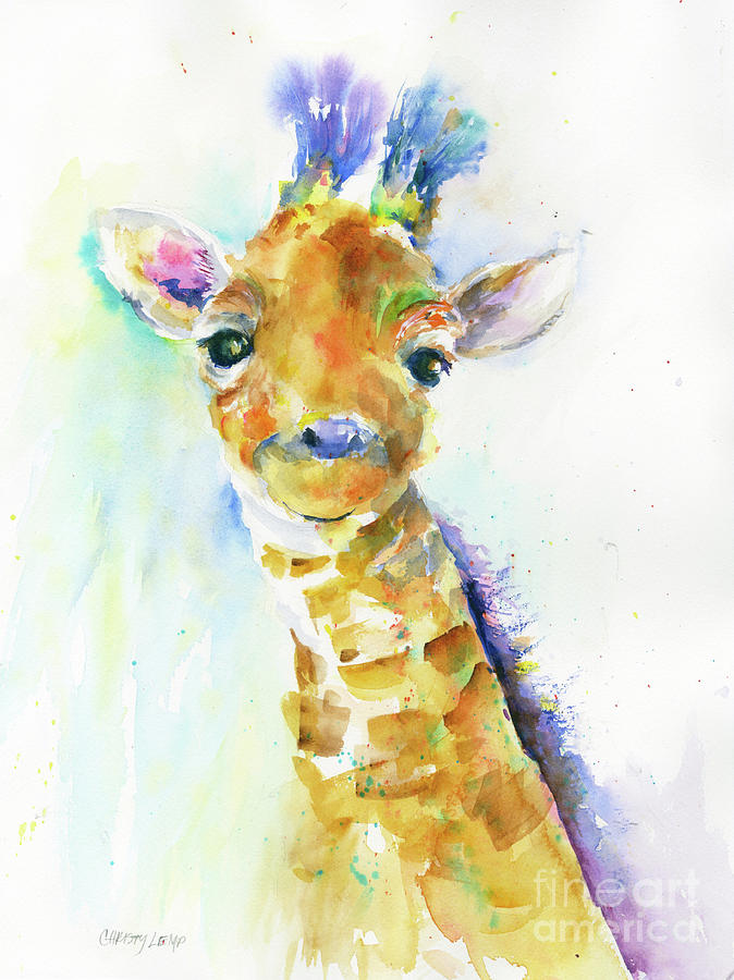 Smiley Baby Giraffe Painting by Christy Lemp