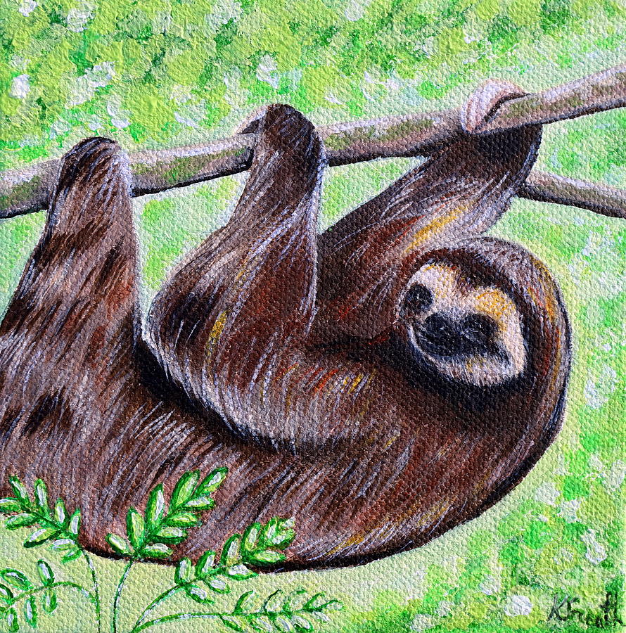 Smiley Sloth Painting by Kirsten Sneath