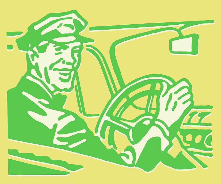 Transportation Drawing - Smiling Bus Driver by CSA Images