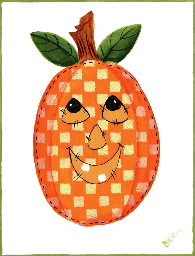 Pumpkin Painting - Smiling Checked Pumpkin by Beverly Johnston