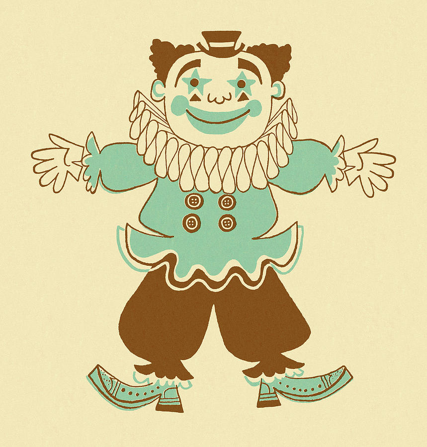 Vintage Drawing - Smiling Clown in Blue by CSA Images