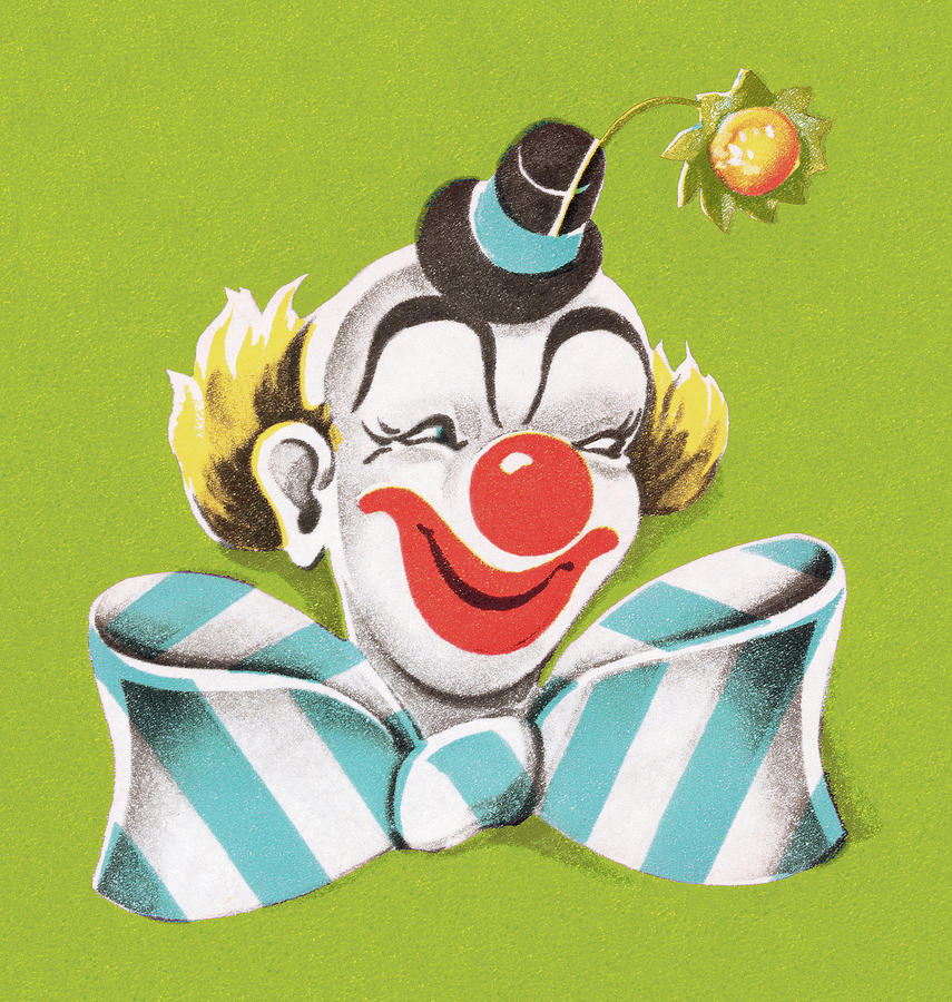 Vintage Drawing - Smiling Clown Wearing Big Bow by CSA Images