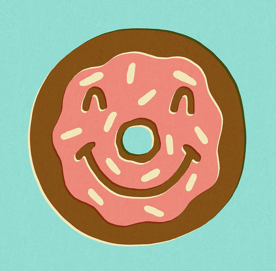 Vintage Drawing - Smiling Doughnut by CSA Images