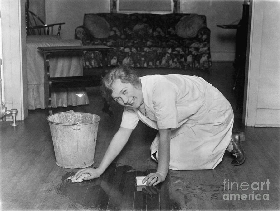 Housewife Pouring Floor Cleaning Liquid Stock Photo - Image of