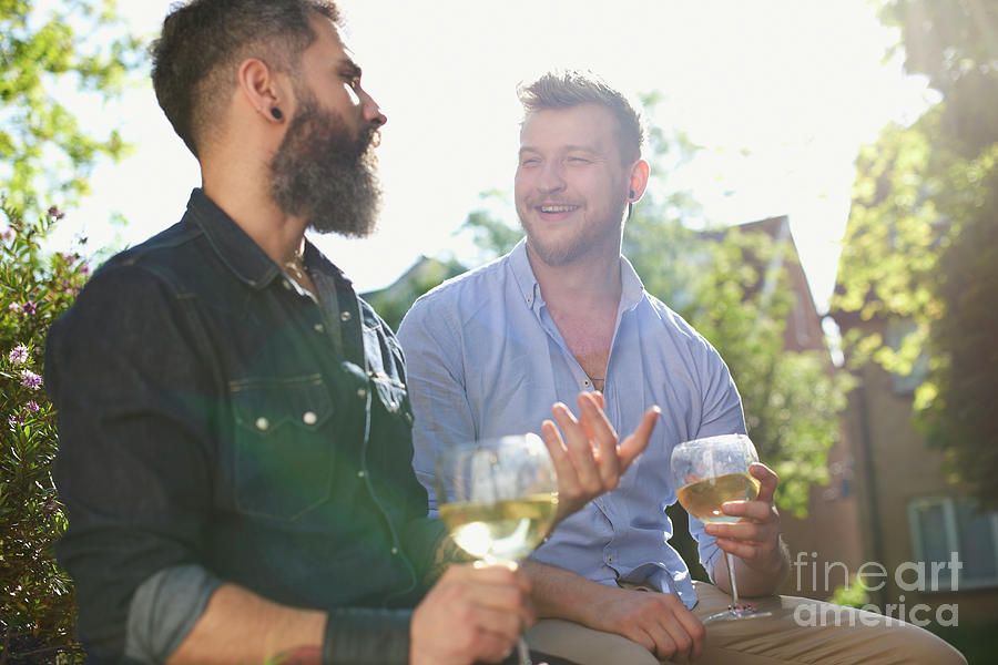 Smiling Male Gay Couple Drinking White Wine Photograph By Caia Image Science Photo Library