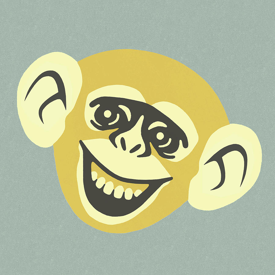 Vintage Drawing - Smiling Monkey by CSA Images
