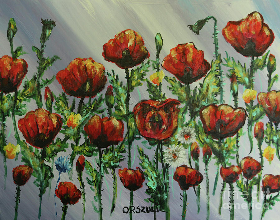 Smiling Poppies Painting by Dariusz Orszulik