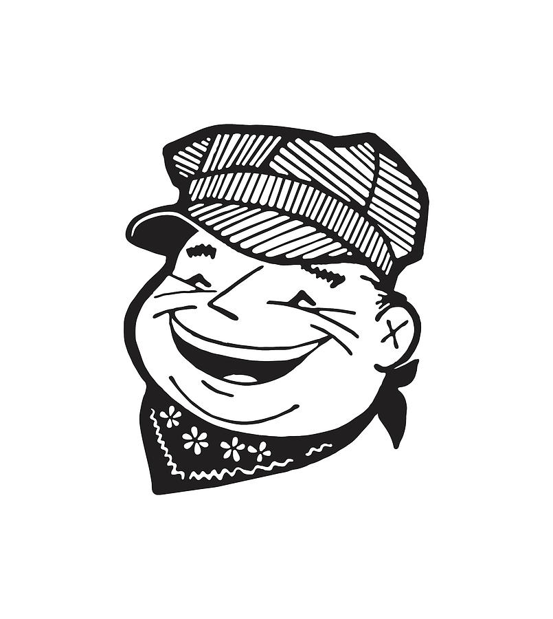 Black And White Drawing - Smiling Train Conductor by CSA Images