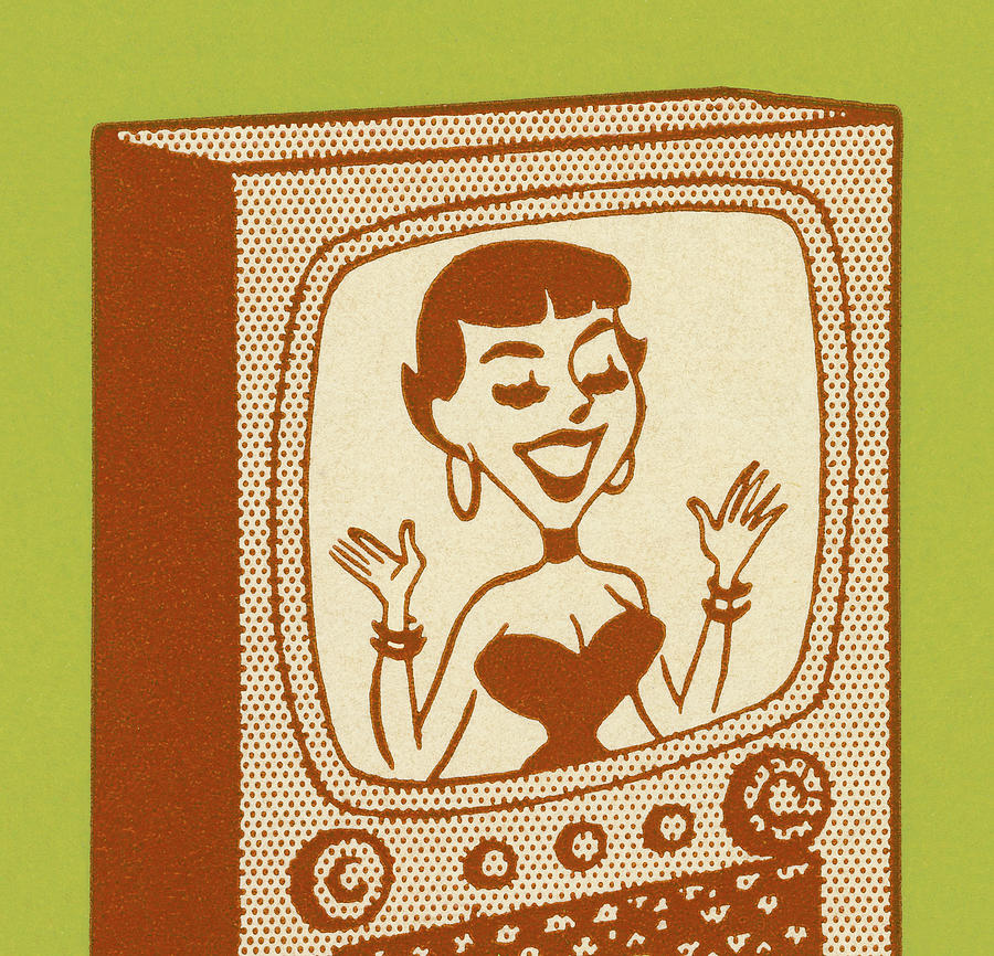 Vintage Drawing - Smiling Woman on TV by CSA Images