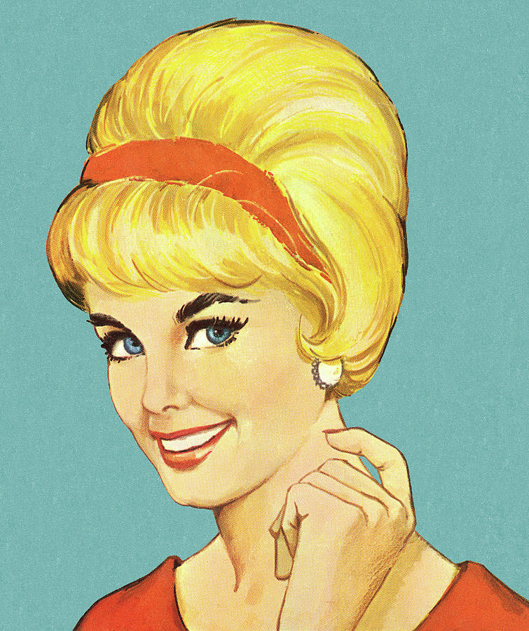 Vintage Drawing - Smiling Woman With Bouffant Hairstyle by CSA Images