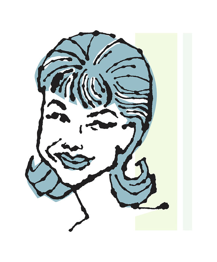 Vintage Drawing - Smiling Woman with Flipped Hair by CSA Images