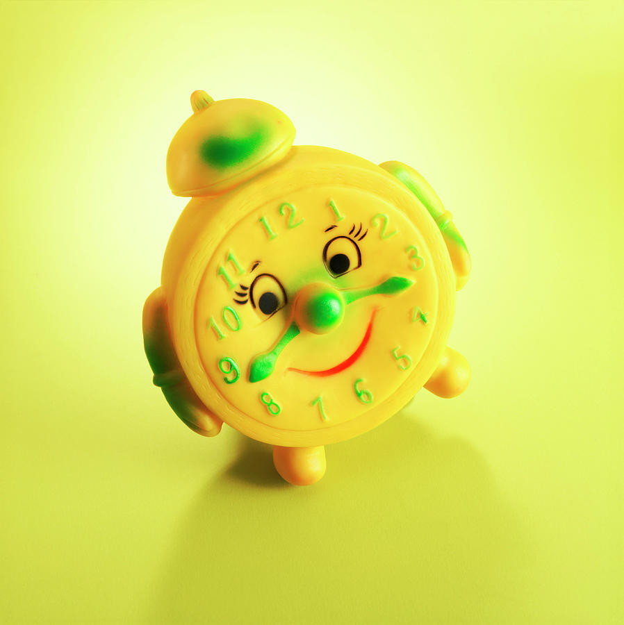 Vintage Drawing - Smiling Yellow Alarm Clock by CSA Images
