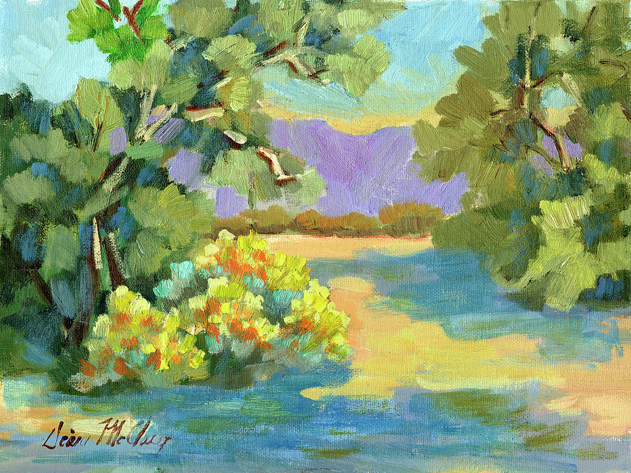Smoke Tree Painting - Smoke Trees And Brittle Bush by Diane McClary Smoke Tree Painting - Smoke Trees And Brittle Bush by Diane McClary