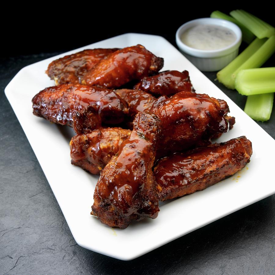 Smoked Chicken Wings With Ranch Dressing And Celery Photograph by Paul Poplis