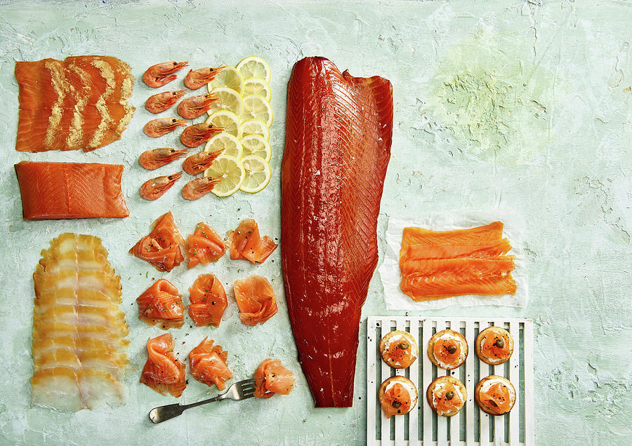 Smoked Fish Variety - Smoked Salmon, Prawns And Haddock And Blini Photograph by Cliqq Photography