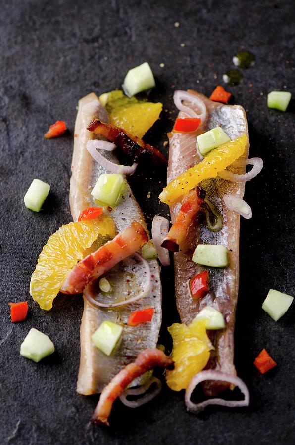 Smoked Herring With Onions, Pancetta And Oranges italy Photograph by Jamie Watson