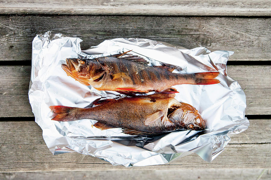 Smoked Perch On Aluminum Foil Photograph by Claudia Timmann