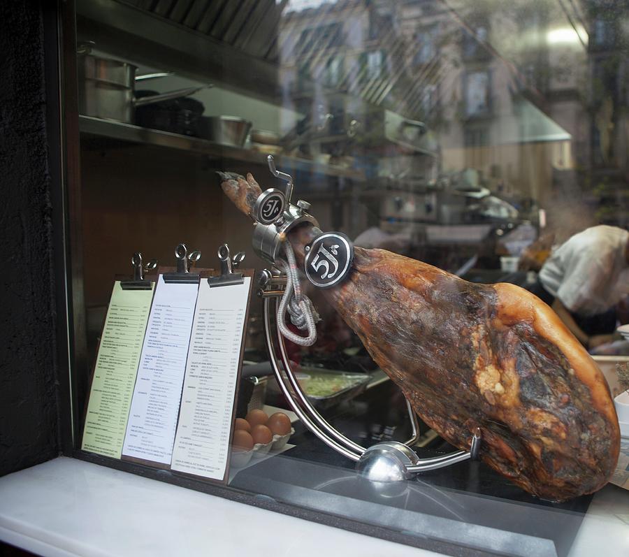 Egg Photograph - Smoked Pork Leg In A Storefront Window In Spain by James, Bruce
