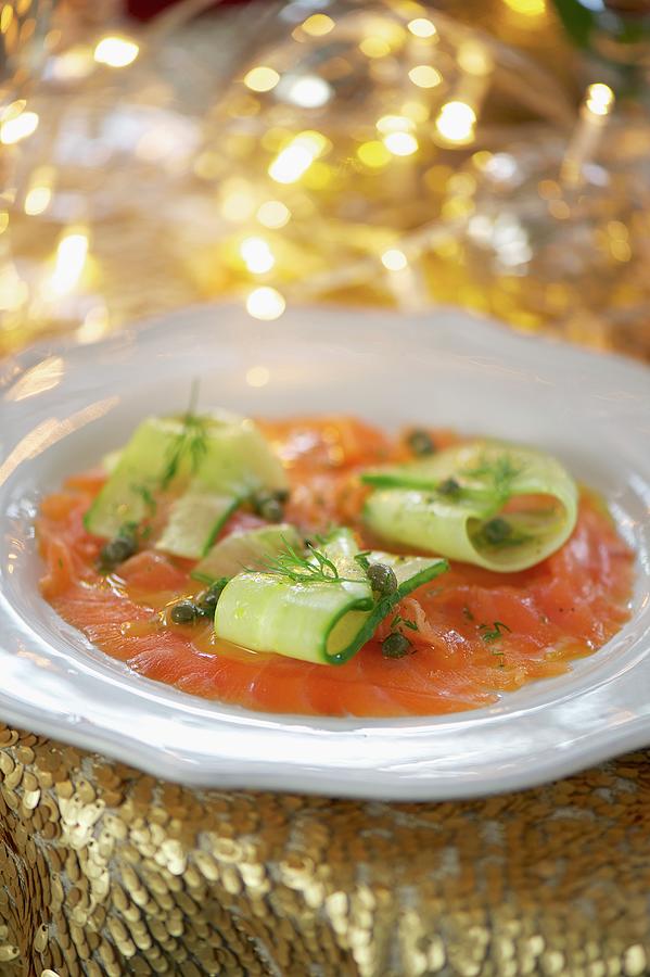 Smoked Salmon And Cucumber Salad With Dill And A Caper Sauce Photograph by Winfried Heinze